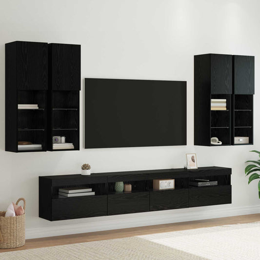 Conjunto De Mueble De Tv En La Pared Con Luces Led 7 Pcs