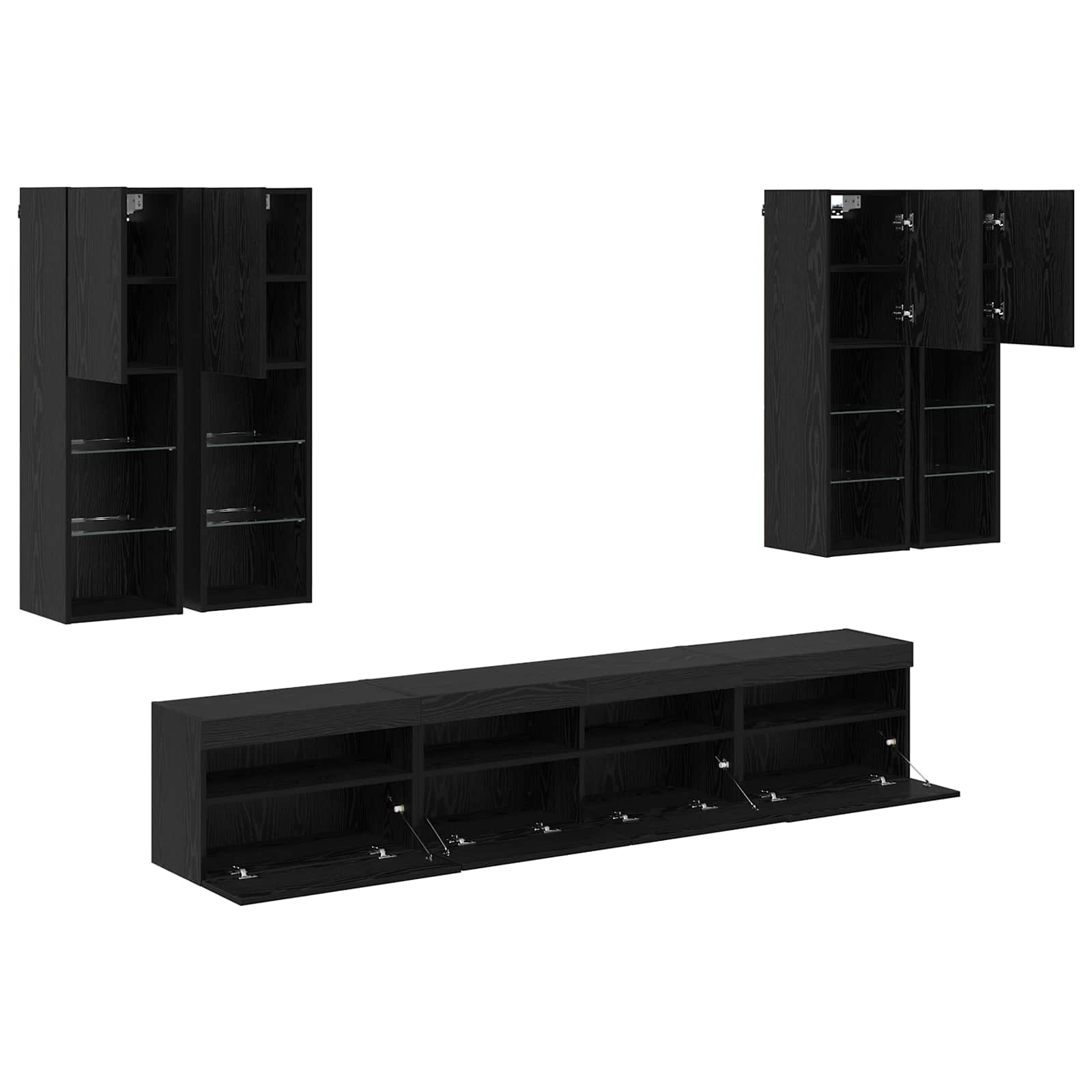 Conjunto De Mueble De Tv En La Pared Con Luces Led 7 Pcs