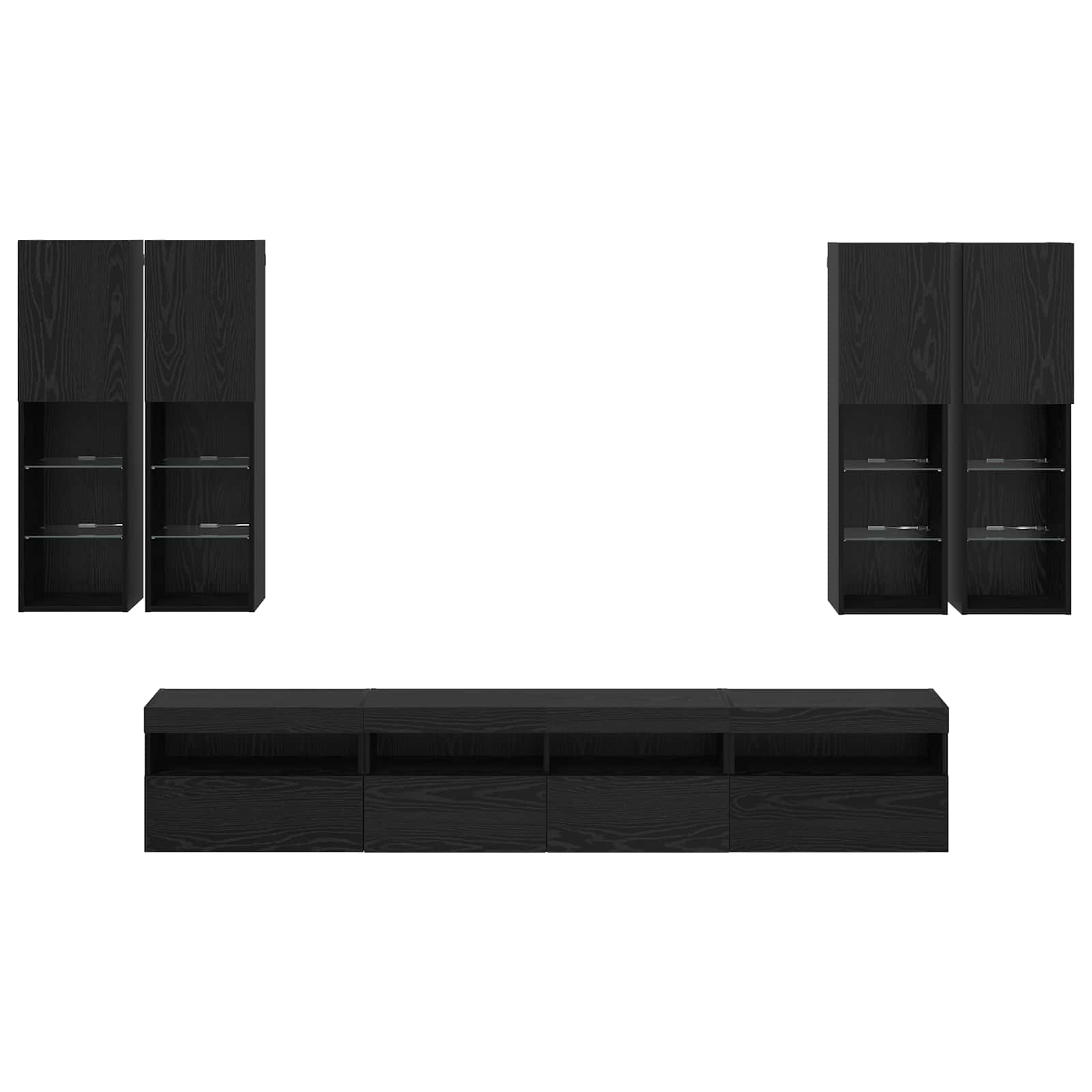Conjunto De Mueble De Tv En La Pared Con Luces Led 7 Pcs