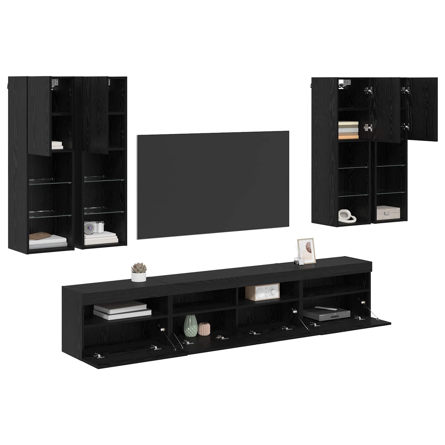 Conjunto De Mueble De Tv En La Pared Con Luces Led 7 Pcs