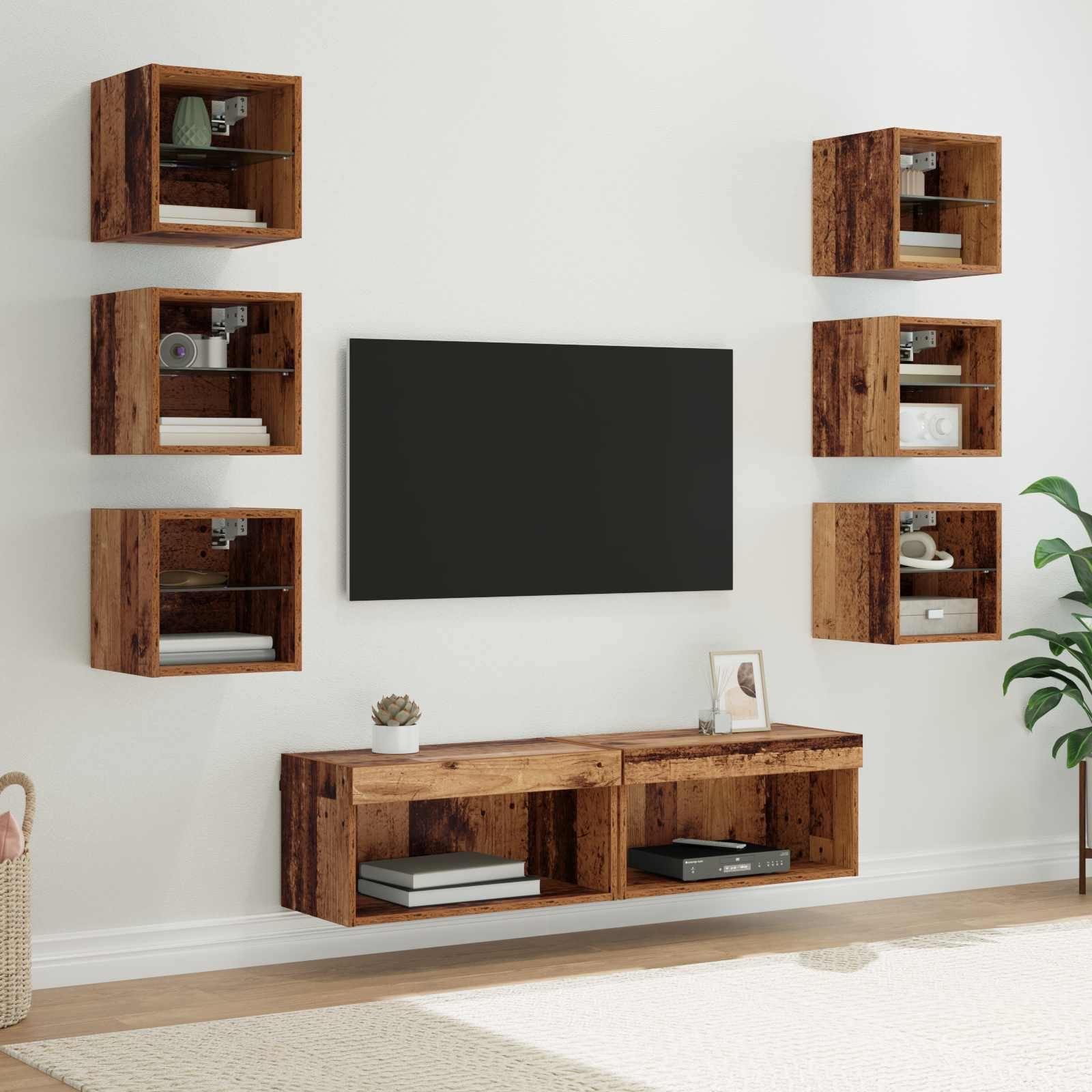 Mueble De Tv Con Tira De Luces Led 8 Pcs Cristal