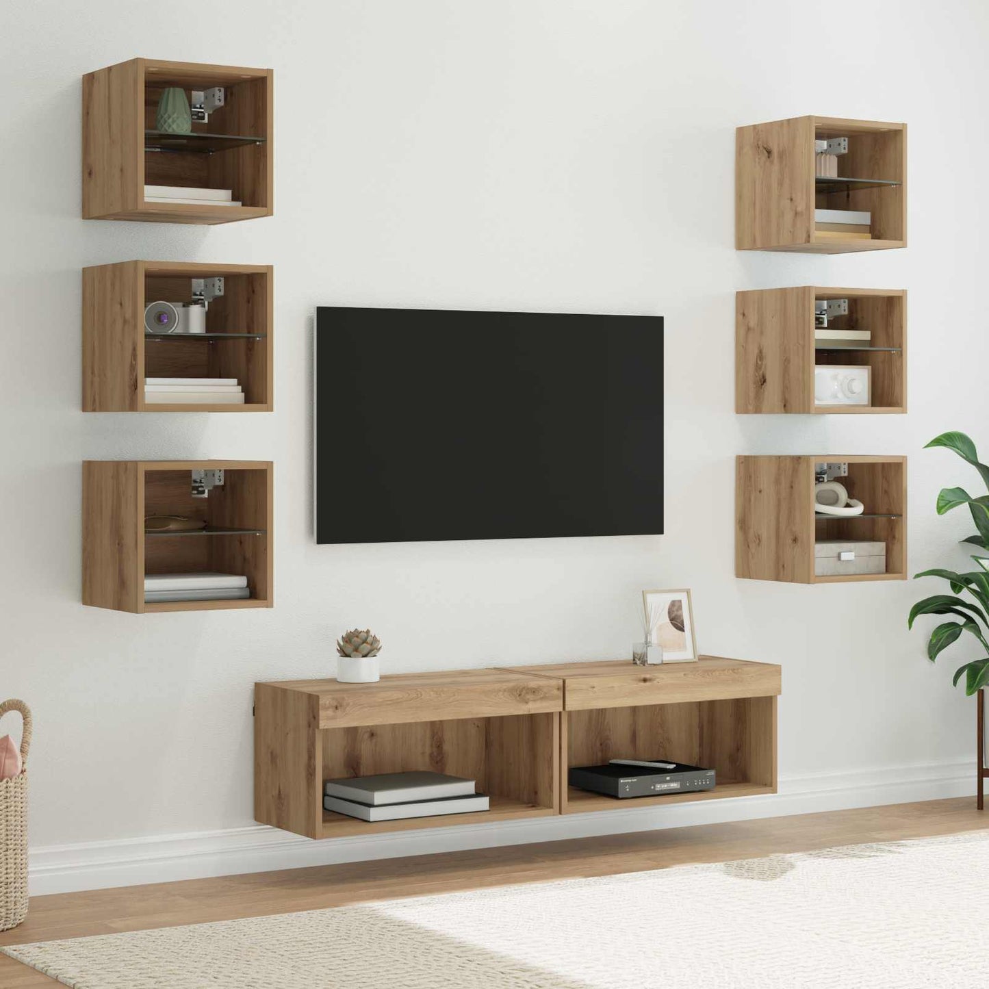 Mueble De Tv Con Tira De Luces Led 8 Pcs Cristal