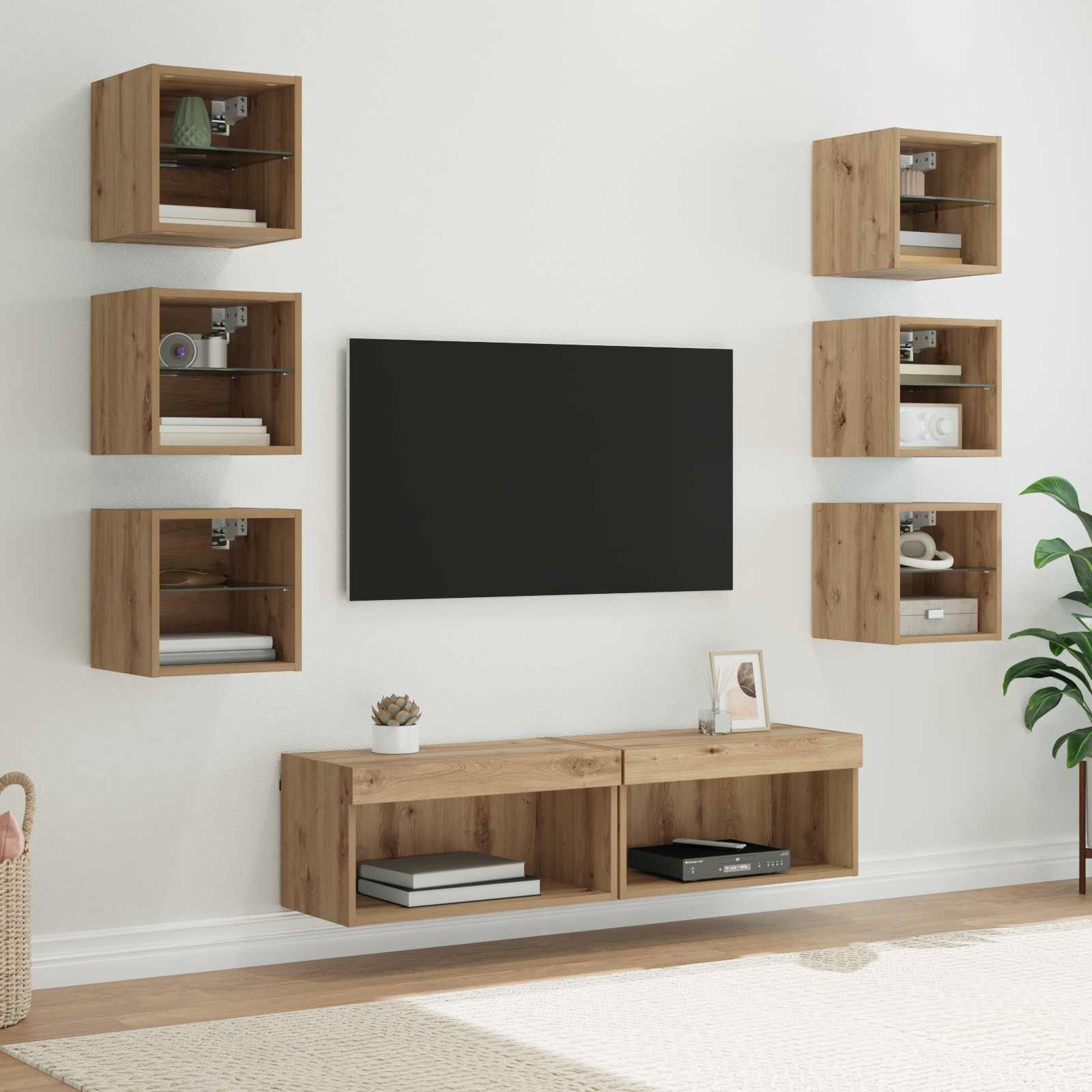 Mueble De Tv Con Tira De Luces Led 8 Pcs Cristal