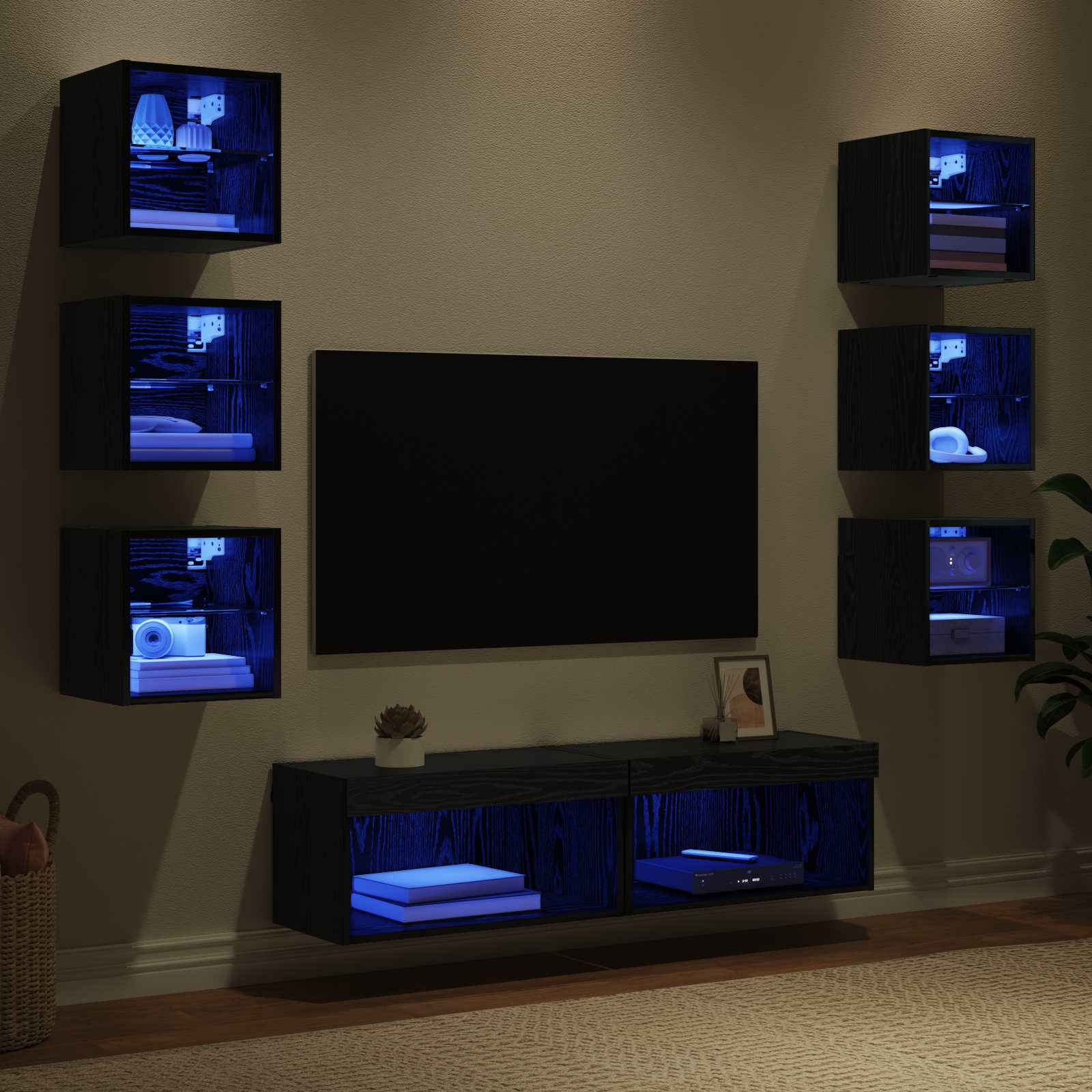Mueble De Tv Con Tira De Luces Led 8 Pcs Cristal