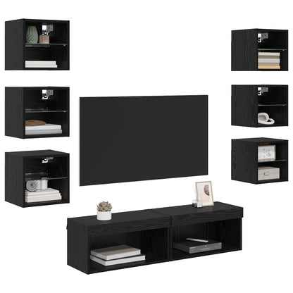 Mueble De Tv Con Tira De Luces Led 8 Pcs Cristal