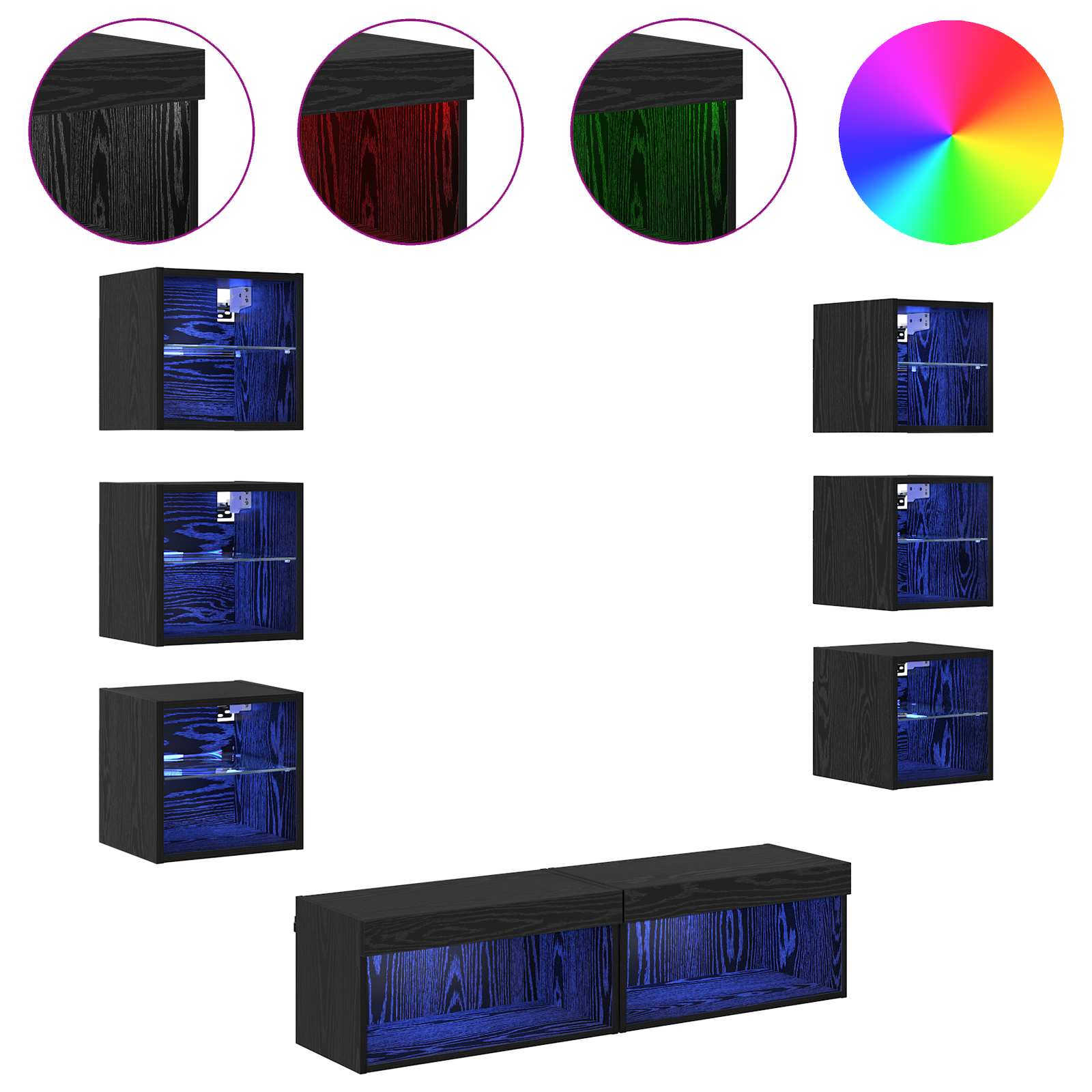 Mueble De Tv Con Tira De Luces Led 8 Pcs Cristal