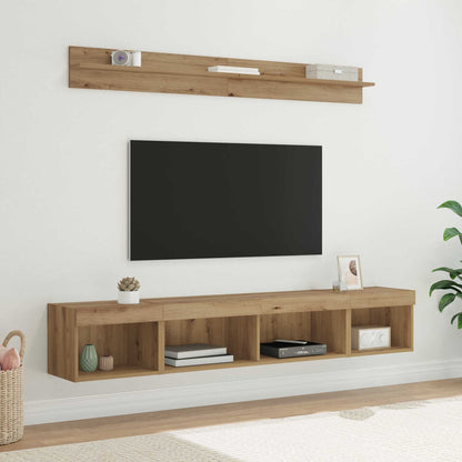 Conjunto De Mueble Para Tv De Pared Con Led 5 Pcs Madera Vieja