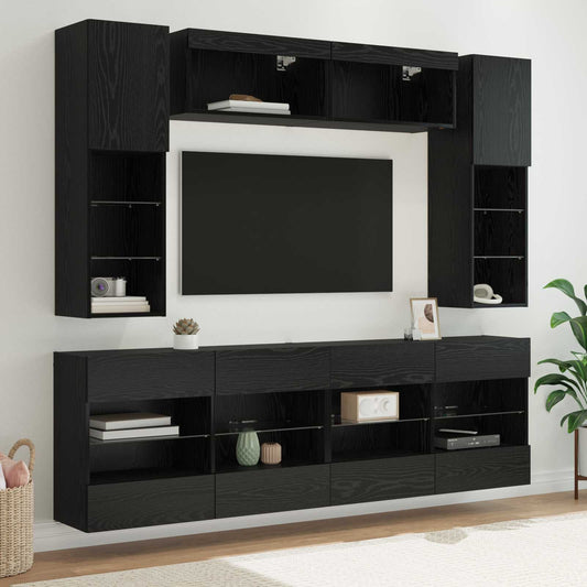 Conjunto De Mueble Para Tv De Pared Con Led 6 Pcs