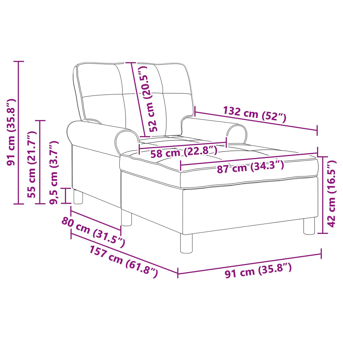 Sillón Reclinable 91 X 157 X 91 Cm Terciopelo