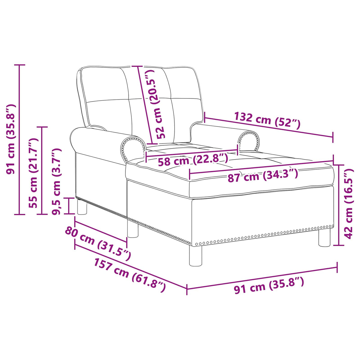 Sillón Reclinable Tela 91 X 157 X 91 Cm