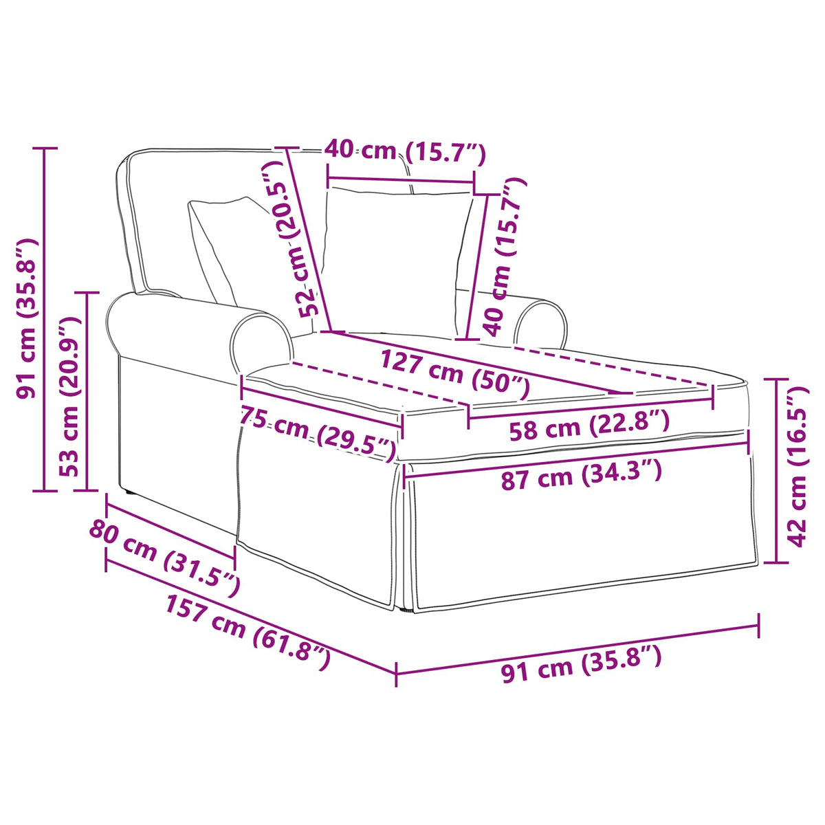 Chaise Lounge Con Falda 3 Uds. Tela 91 X 157 X 91 Cm