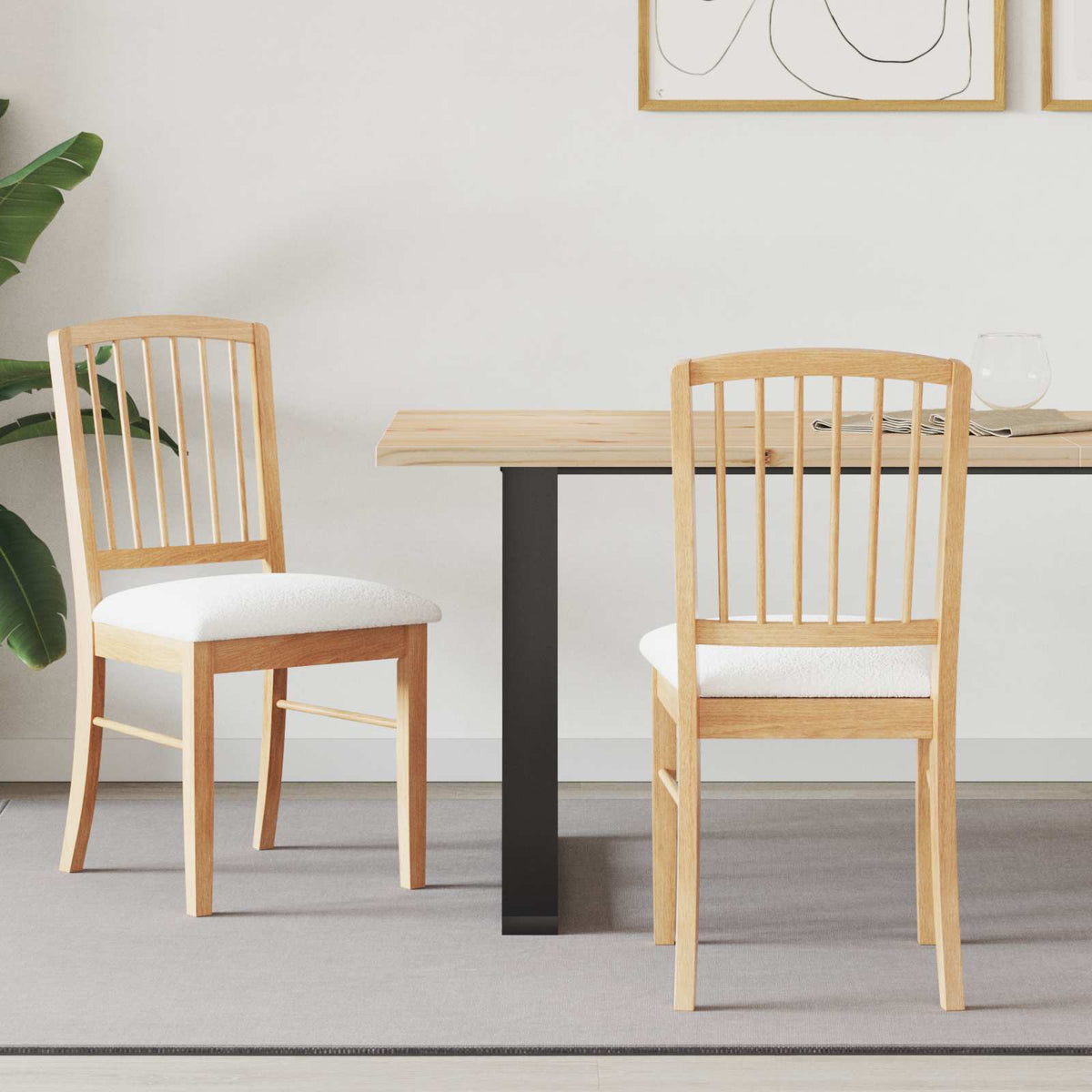 Sillas De Comedor 2 Uds. Madera De Caucho Sólido Natural
