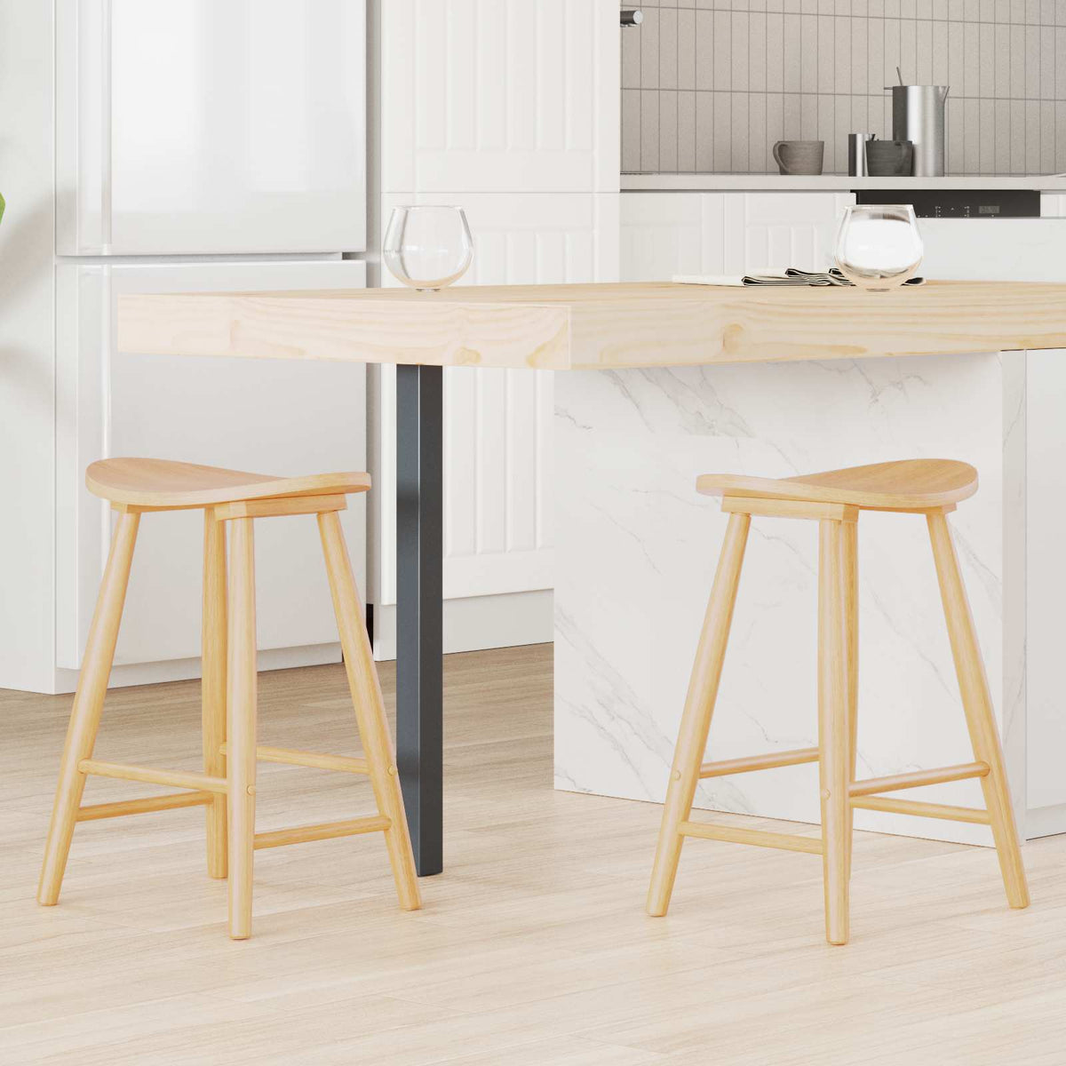 Sillas De Comedor 2 Uds. Madera De Caucho Sólido Natural