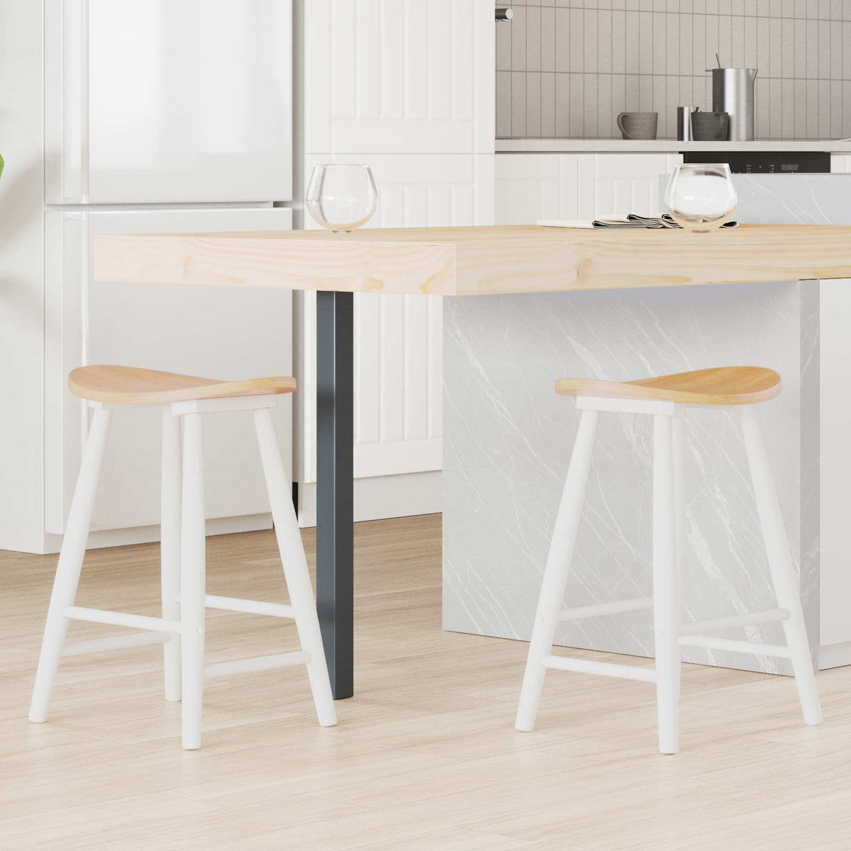 Sillas De Comedor 2 Uds. Madera De Caucho Sólido Natural