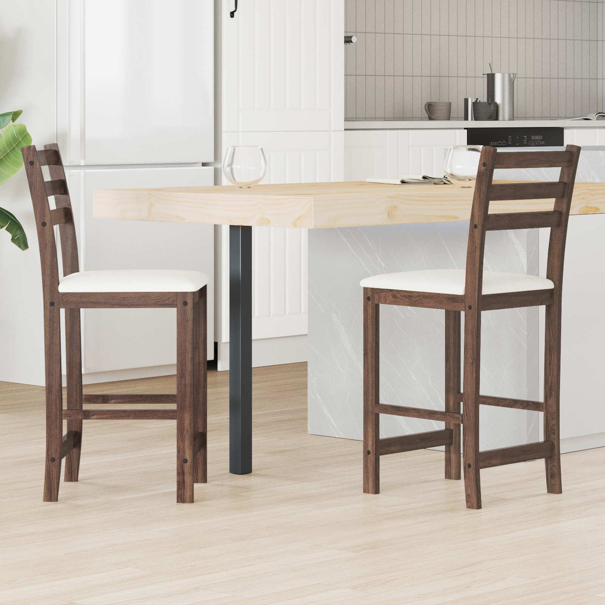 Sillas De Comedor 2 Uds. Madera De Caucho Sólido Natural