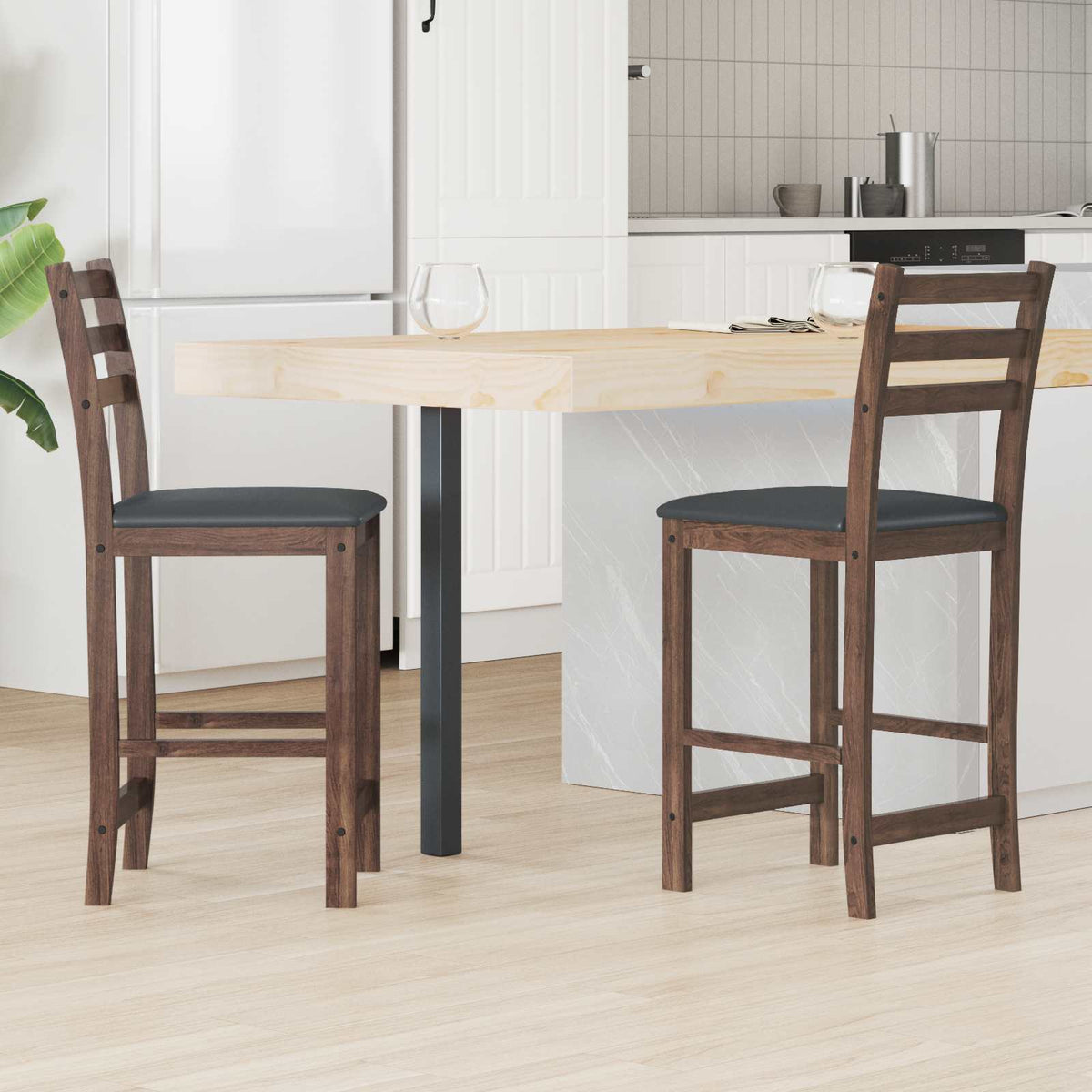 Sillas De Comedor 2 Uds. Madera De Caucho Sólido Natural