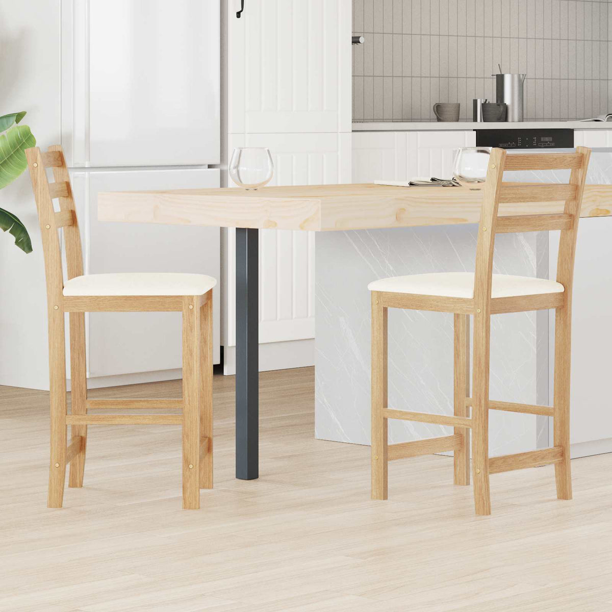 Sillas De Comedor 2 Uds. Madera De Caucho Sólido Natural