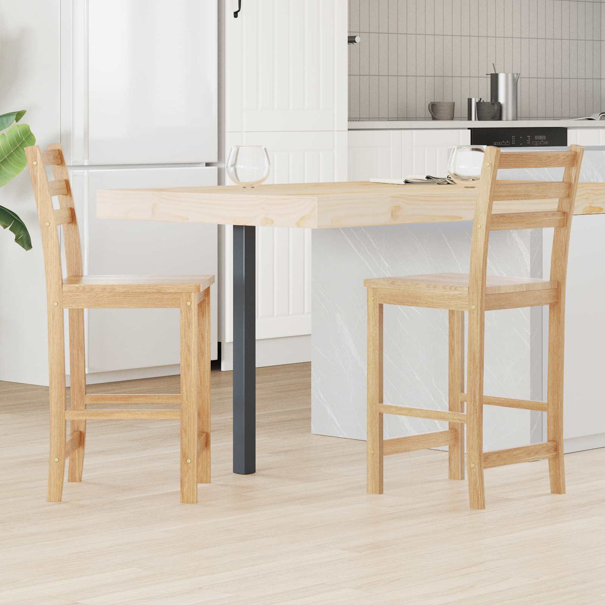 Sillas De Comedor 2 Uds. Madera De Caucho Sólido Natural