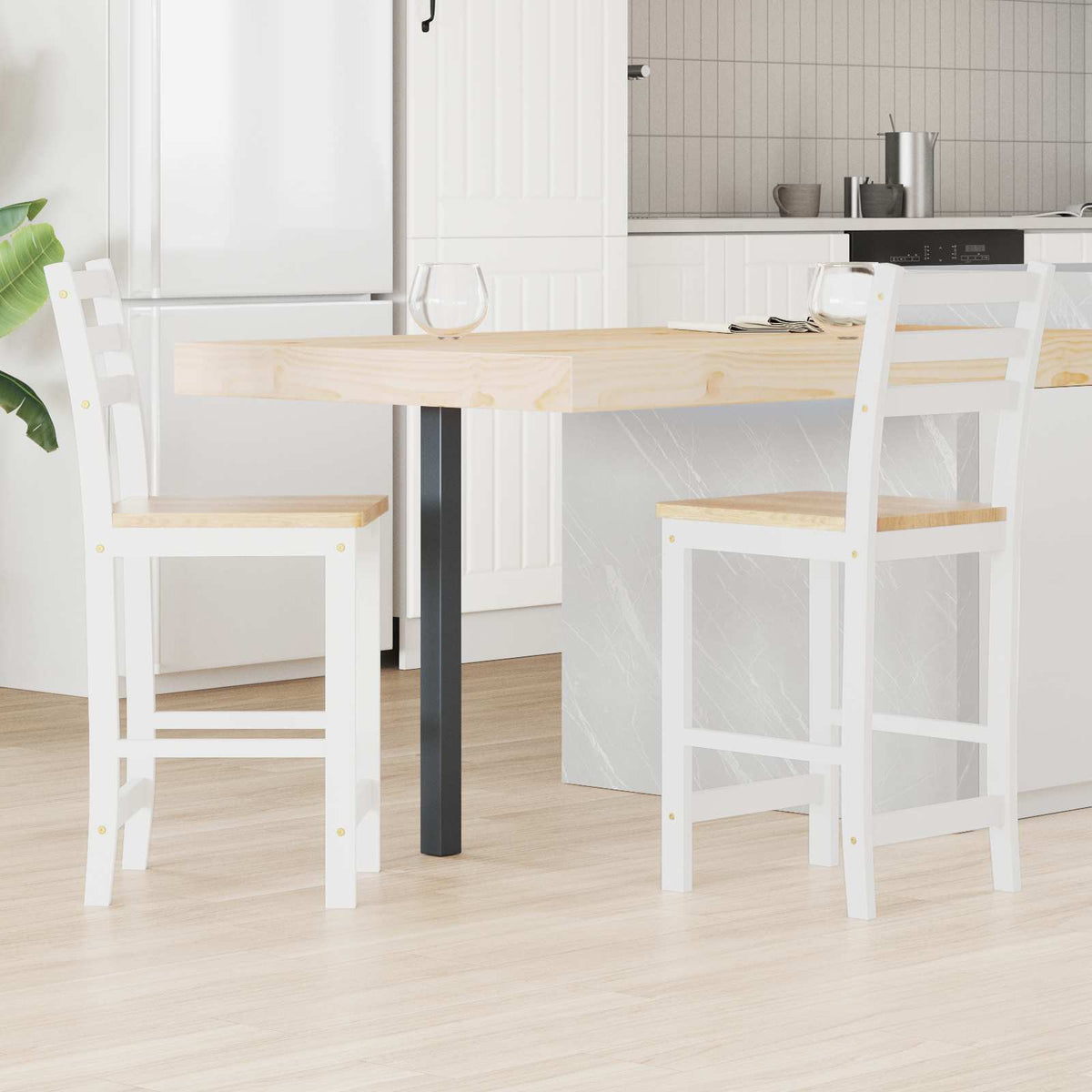 Sillas De Comedor 2 Uds. Madera De Caucho Sólido Natural