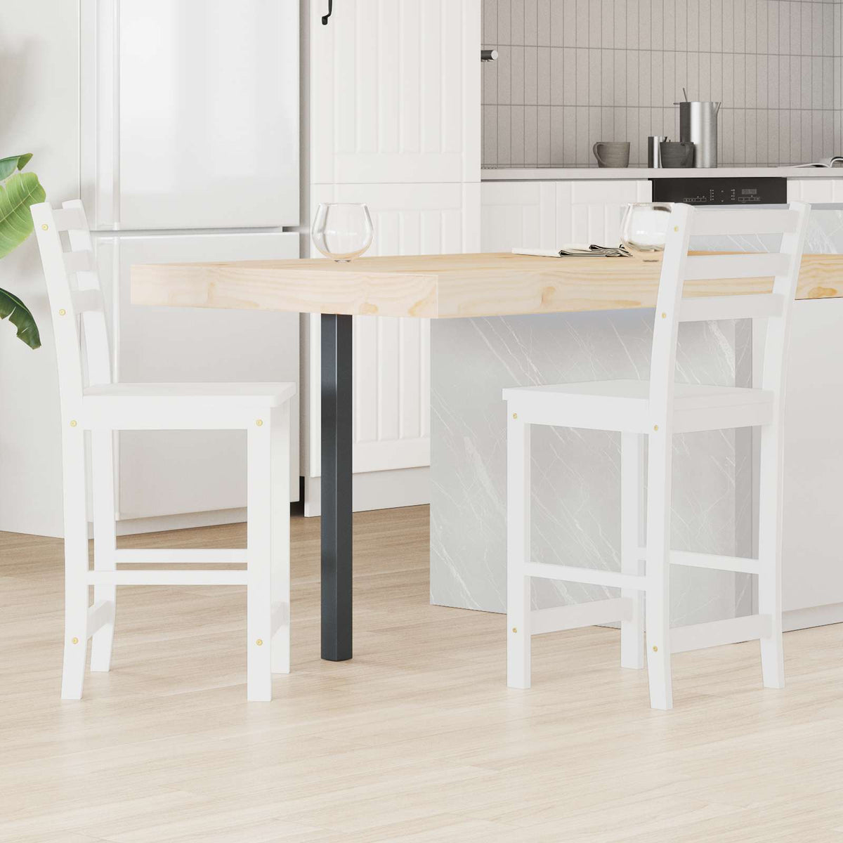 Sillas De Comedor 2 Uds. Madera De Caucho Sólido Natural