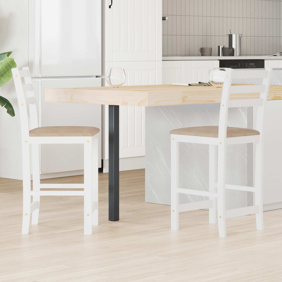 Sillas De Comedor 2 Uds. Madera De Caucho Sólido Natural