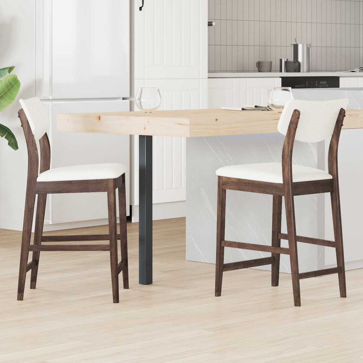 Sillas De Comedor 2 Uds. Madera De Caucho Sólido Natural