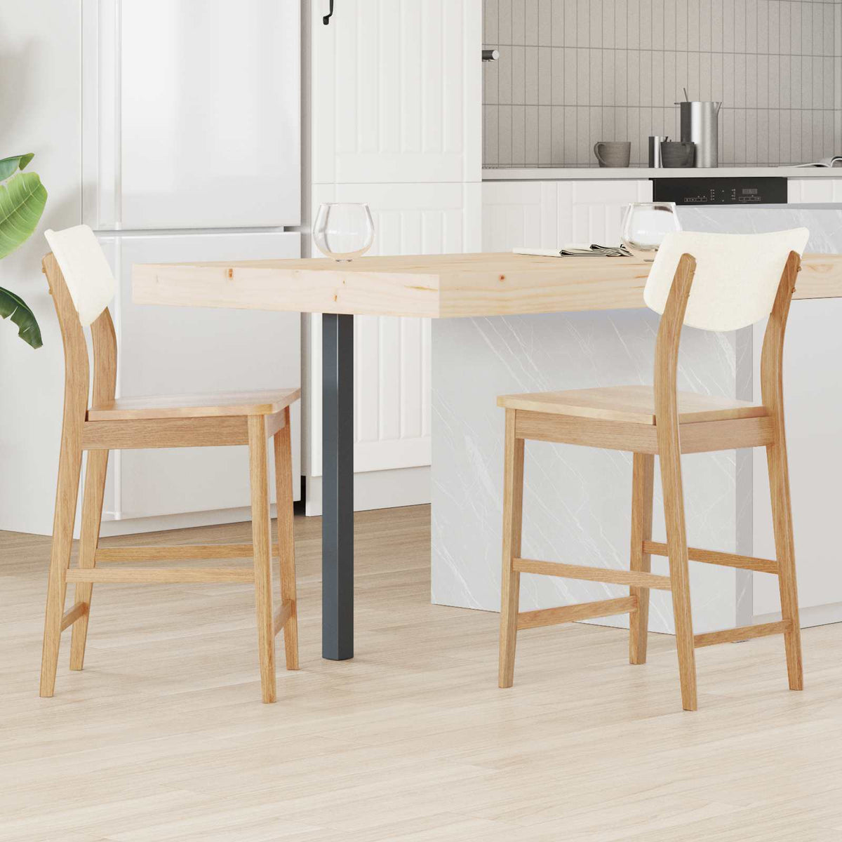 Sillas De Comedor 2 Uds. Madera De Caucho Sólido Natural