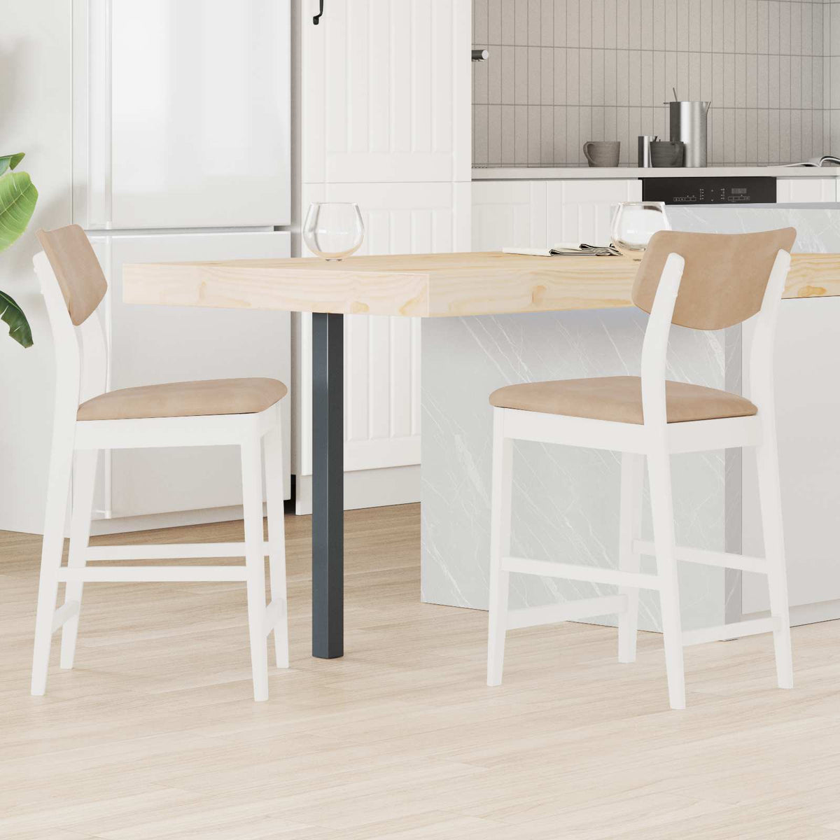 Sillas De Comedor 2 Uds. Madera De Caucho Sólido Natural