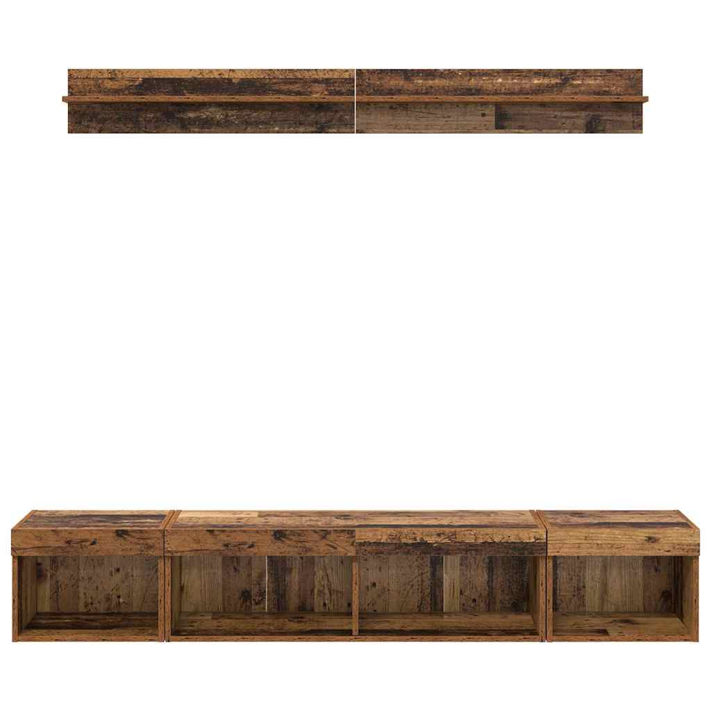 Conjunto De Mueble Para Tv De Pared Con Led 5 Pcs Madera Vieja