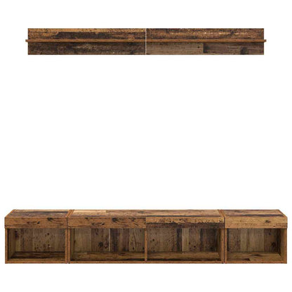 Conjunto De Mueble Para Tv De Pared Con Led 5 Pcs Madera Vieja