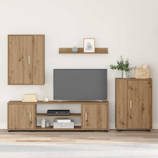 Conjunto De Mueble De Tv 4 Pcs Roble Artesanal