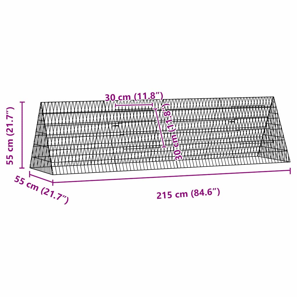 Jaula Para Conejos Plateado 215 X 55 X 55 Cm Acero Galvanizado