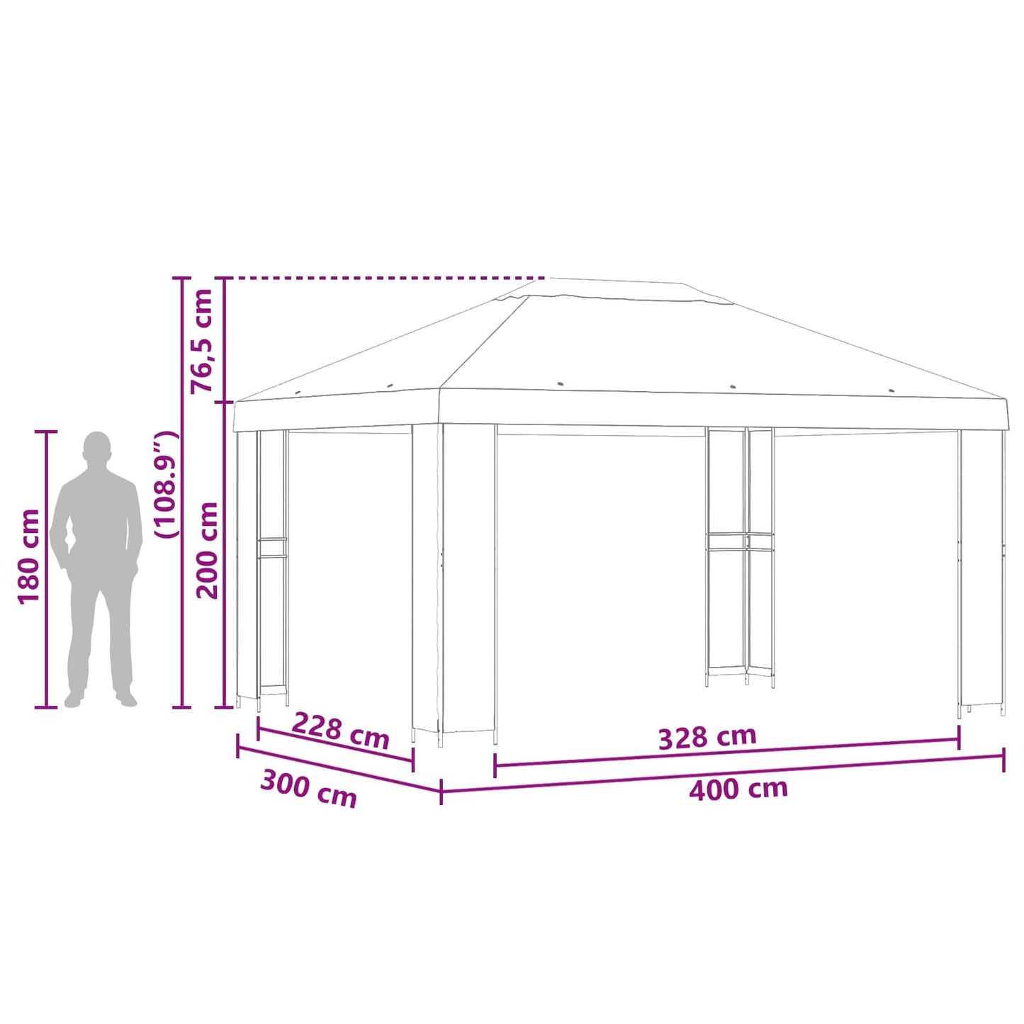 Cenador 4 X 3 M Poliéster Y Acero 190 Gsm