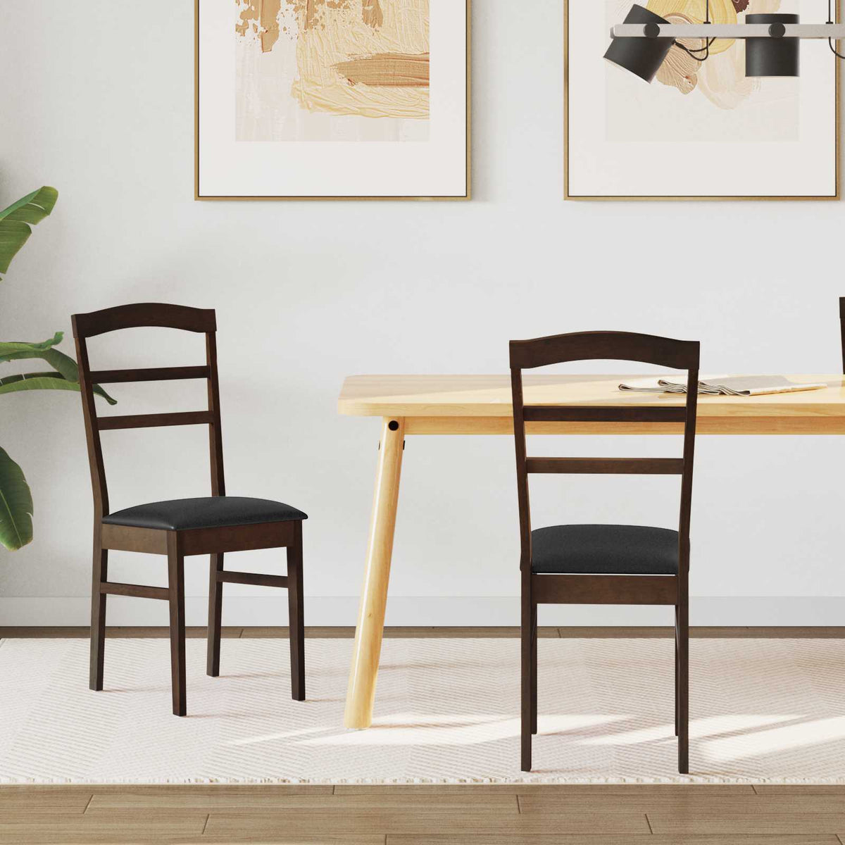 Silla De Comedor 2 Uds. Madera De Caucho Sólido