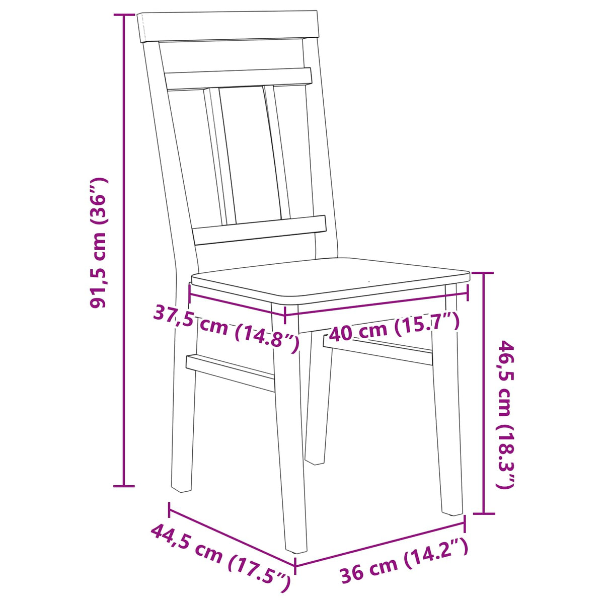 Silla De Comedor 2 Uds. Madera De Caucho Sólido