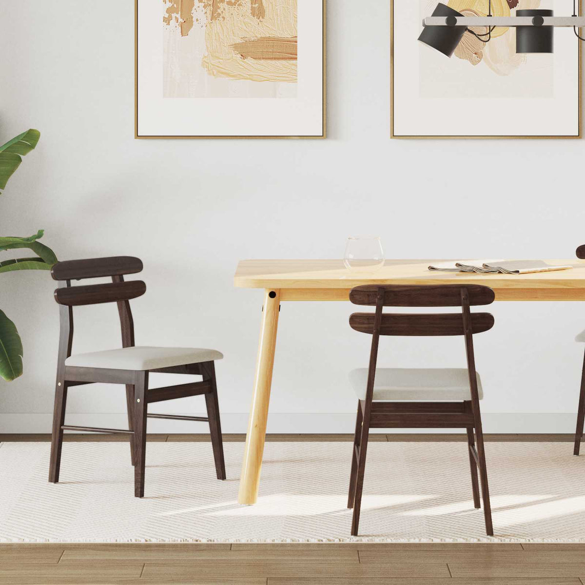 Silla De Comedor 2 Uds. Madera De Caucho Sólido Claro