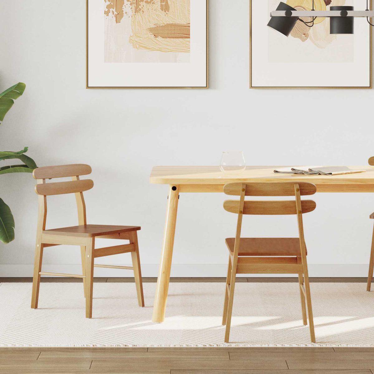 Silla De Comedor 2 Uds. Madera De Caucho Sólido Claro