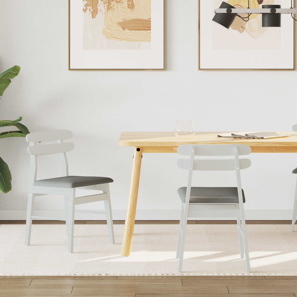 Silla De Comedor 2 Uds. Madera De Caucho Sólido Claro