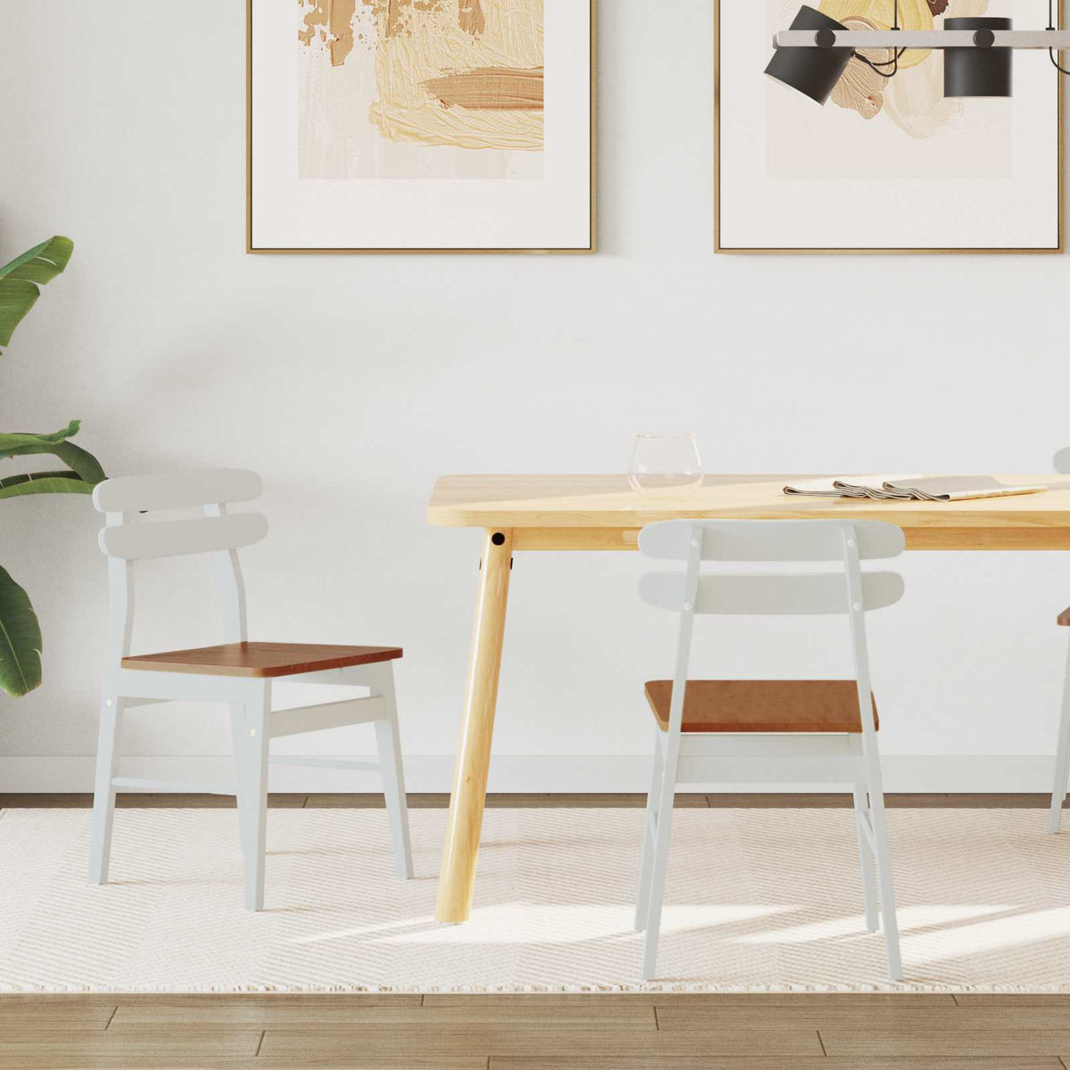 Silla De Comedor 2 Uds. Madera De Caucho Sólido Claro
