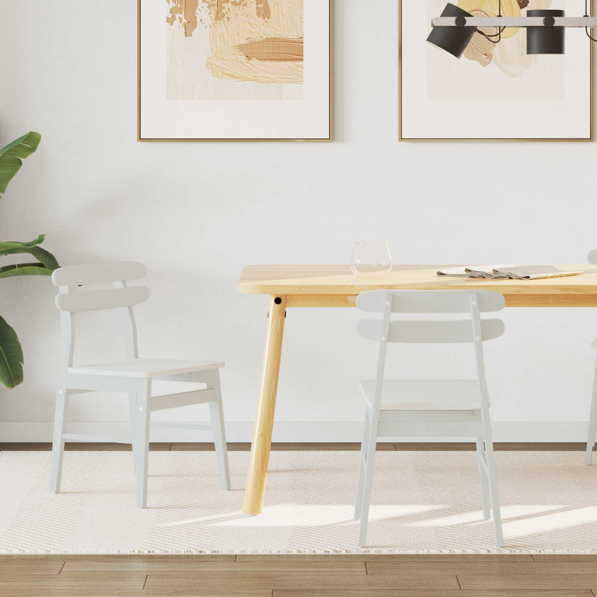 Silla De Comedor 2 Uds. Madera De Caucho Sólido Claro