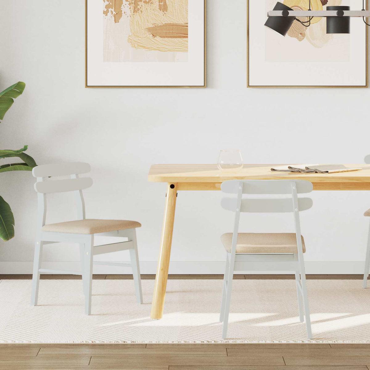 Silla De Comedor 2 Uds. Madera De Caucho Sólido Claro
