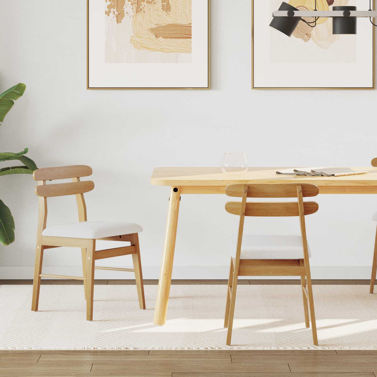 Silla De Comedor 2 Uds. Madera De Caucho Sólido Claro