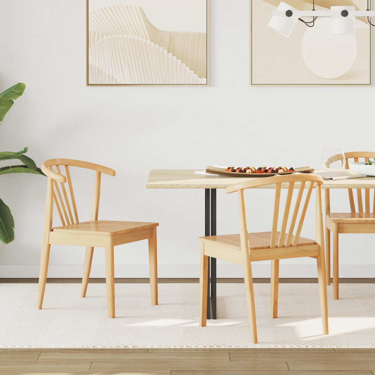 Silla De Comedor 2 Uds. Madera De Caucho Sólida