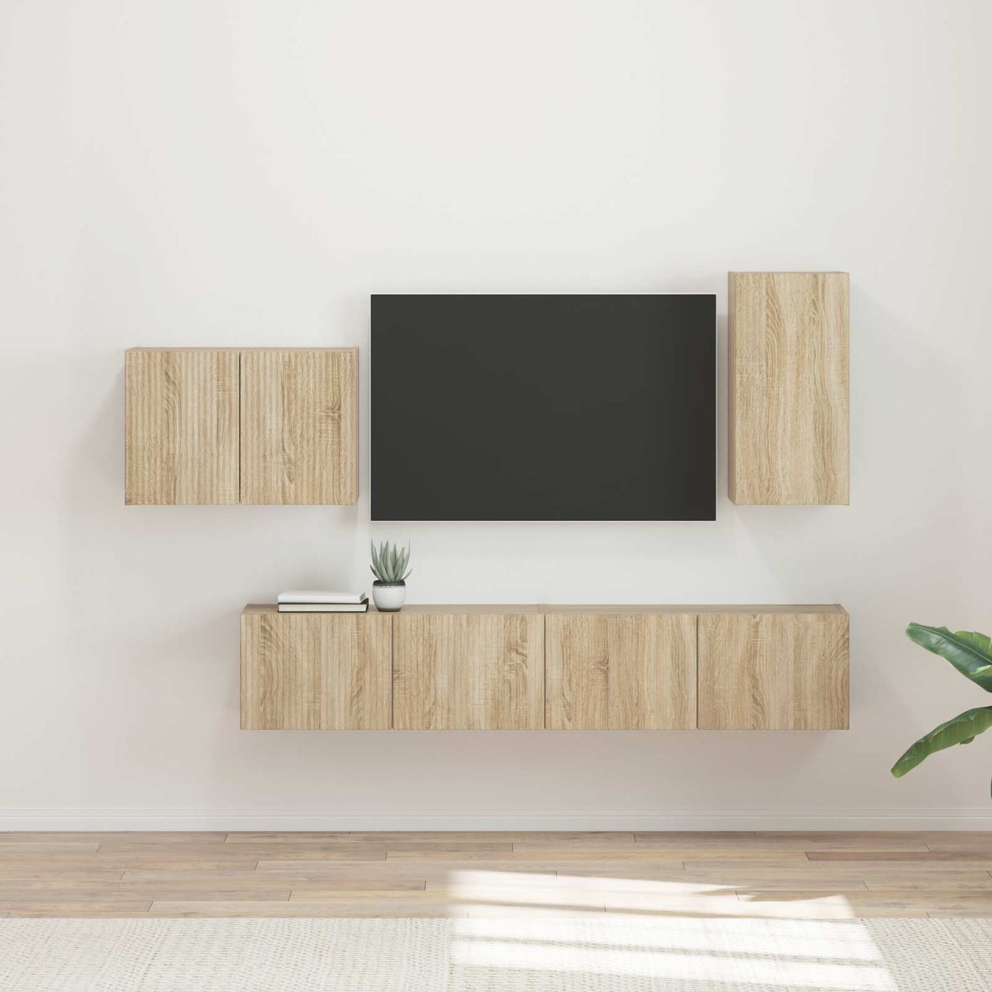 Conjunto De Mueble Para Tv De Pared 4 Pcs Madera Vieja