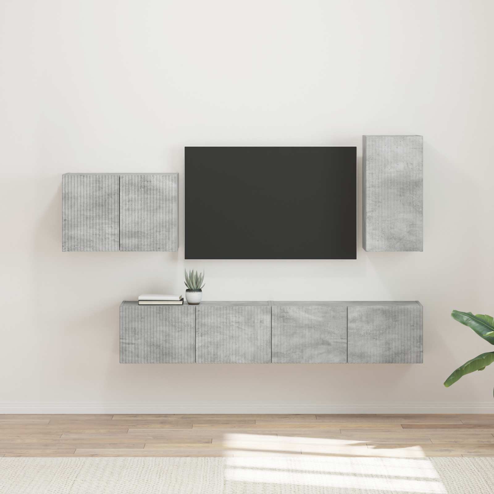 Conjunto De Mueble Para Tv De Pared 4 Pcs Madera Vieja