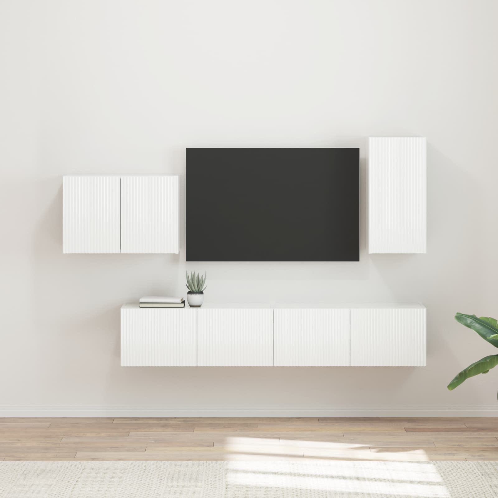 Conjunto De Mueble Para Tv De Pared 4 Pcs Madera Vieja