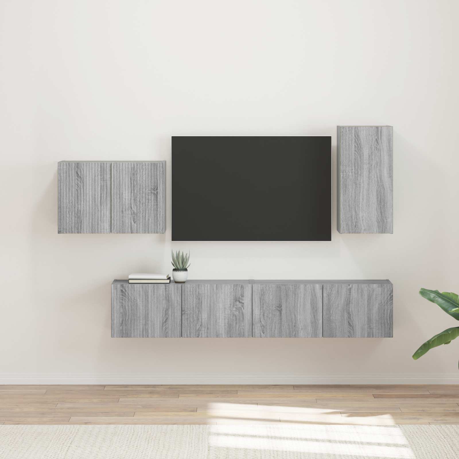 Conjunto De Mueble Para Tv De Pared 4 Pcs Madera Vieja