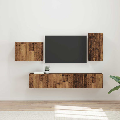 Conjunto De Mueble Para Tv De Pared 4 Pcs Madera Vieja