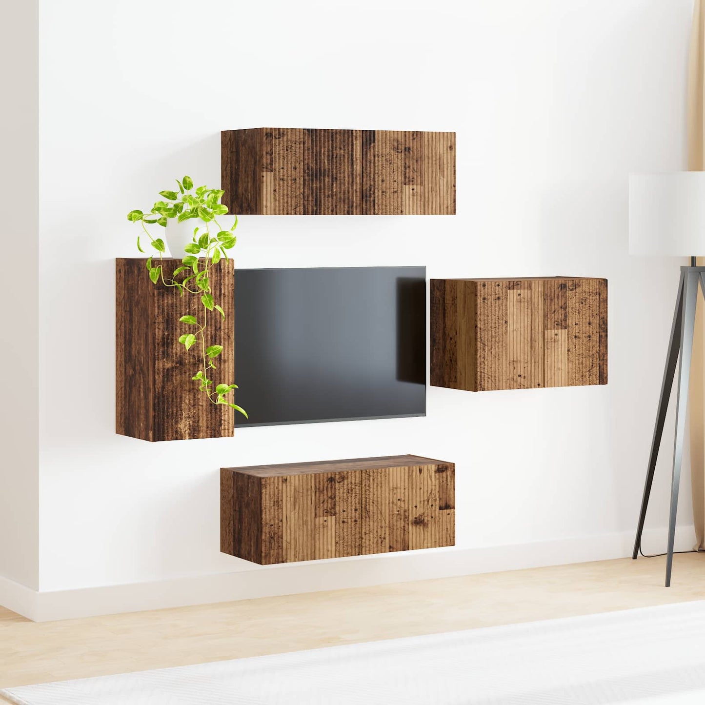 Conjunto De Mueble Para Tv De Pared 4 Pcs Madera Vieja