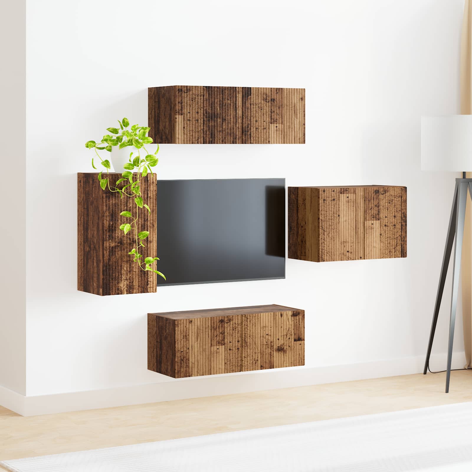 Conjunto De Mueble Para Tv De Pared 4 Pcs Madera Vieja
